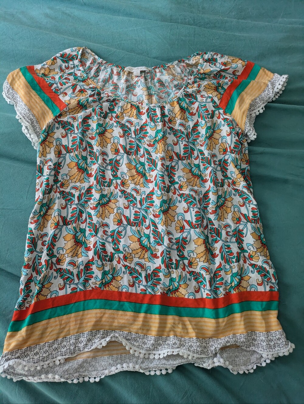 Boho Floral Women’s Peasant Top - Multicolor Size L